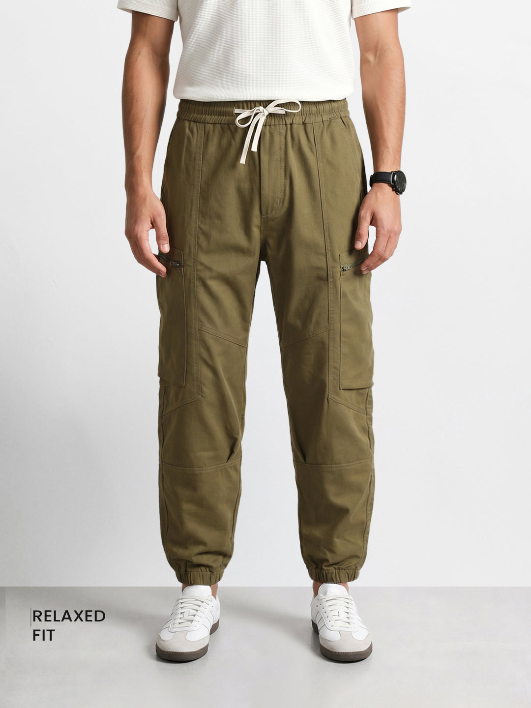 Men's Brown Relaxed Fit Solid Utility Cargo