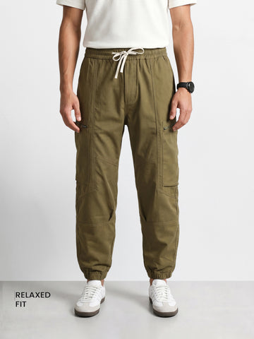 Men's Brown Relaxed Fit Solid Utility Cargo