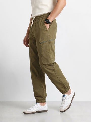 Men's Brown Relaxed Fit Solid Utility Cargo