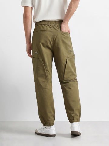Men's Brown Relaxed Fit Solid Utility Cargo