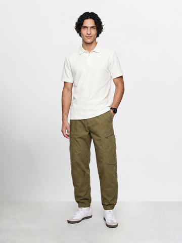 Men's Brown Relaxed Fit Solid Utility Cargo