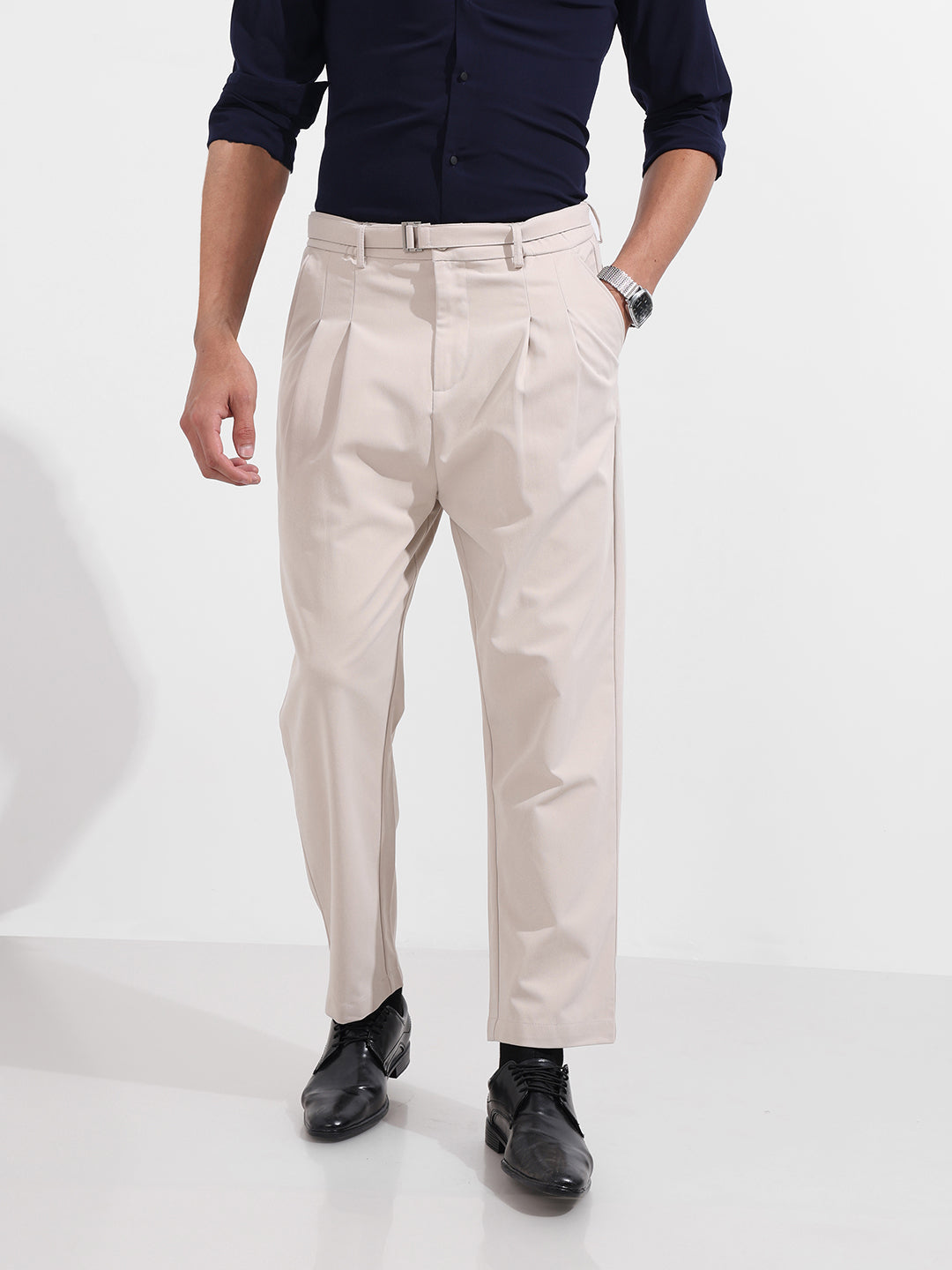 Men's White Relaxed Fit Textured Utility Trousers