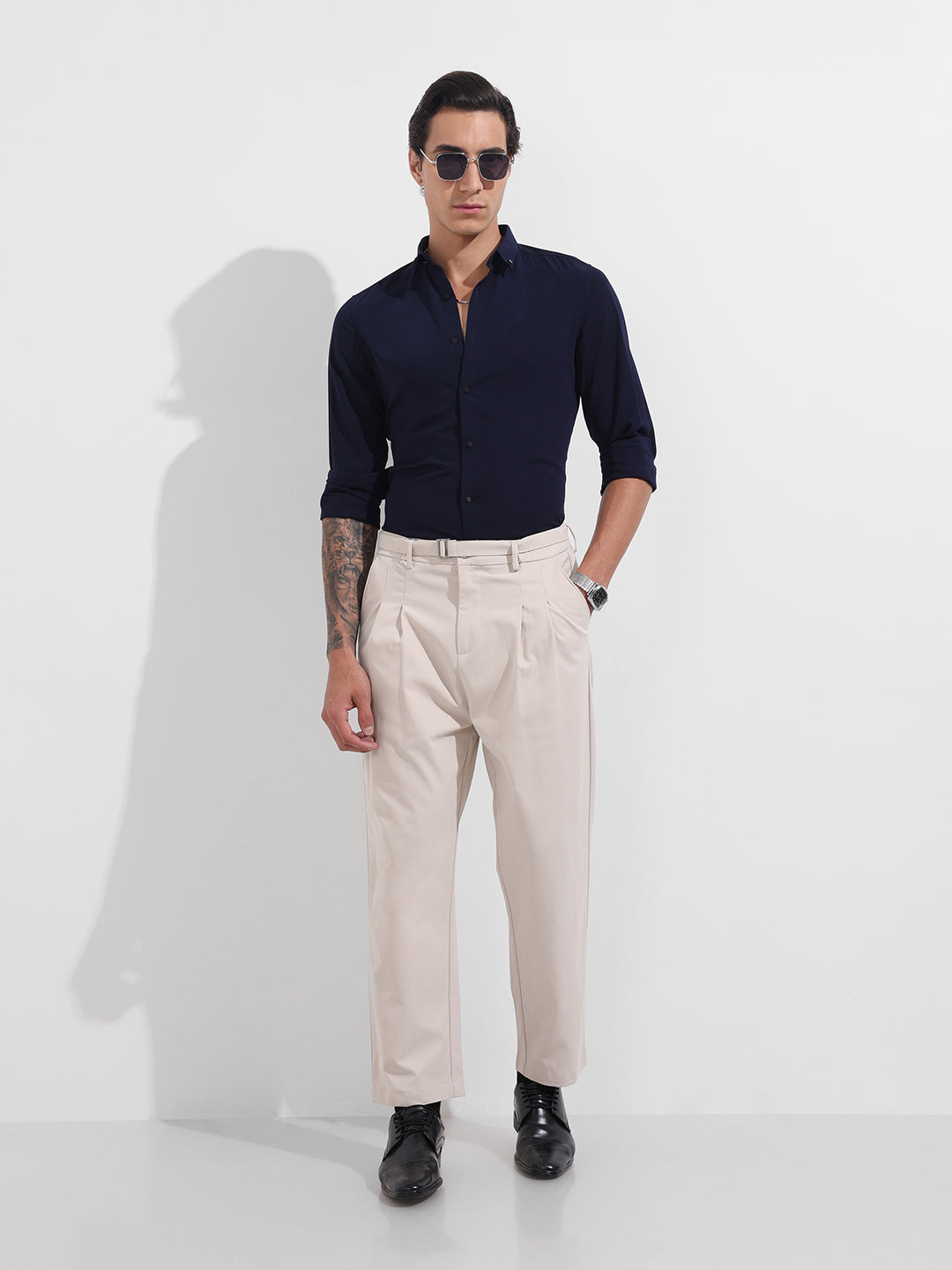 Men's White Relaxed Fit Textured Utility Trousers