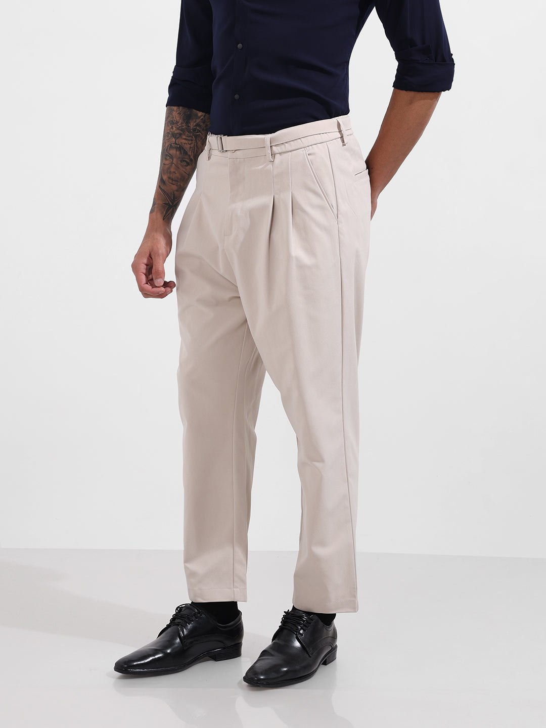 Men's White Relaxed Fit Textured Utility Trousers