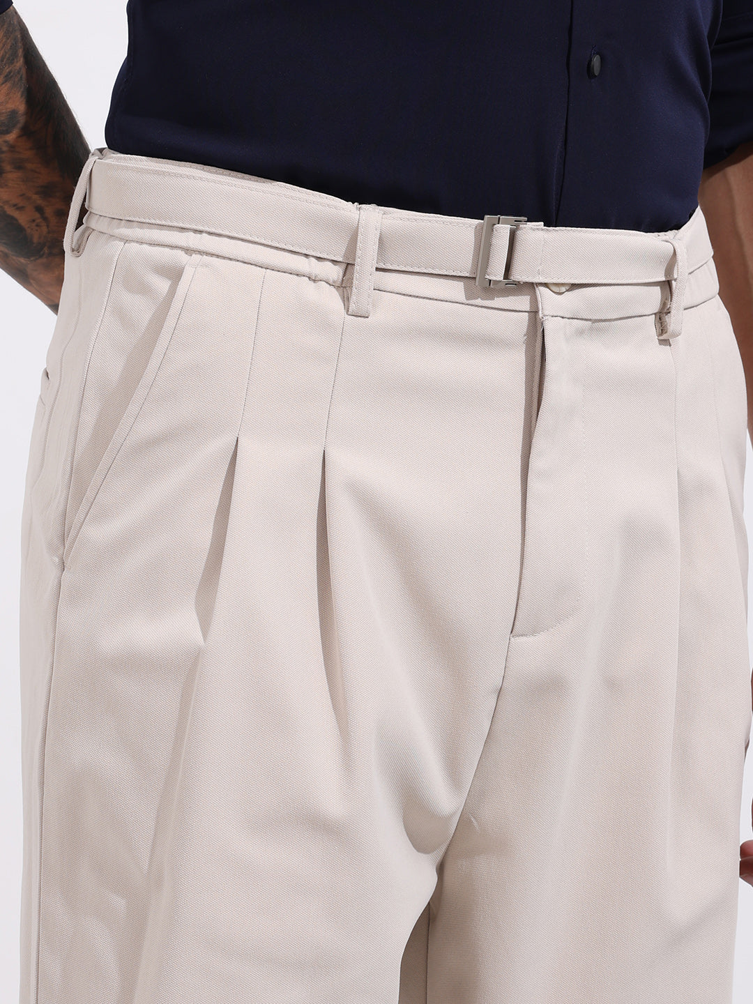 Men's White Relaxed Fit Textured Utility Trousers