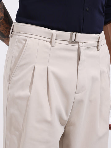 Men's White Relaxed Fit Textured Utility Trousers