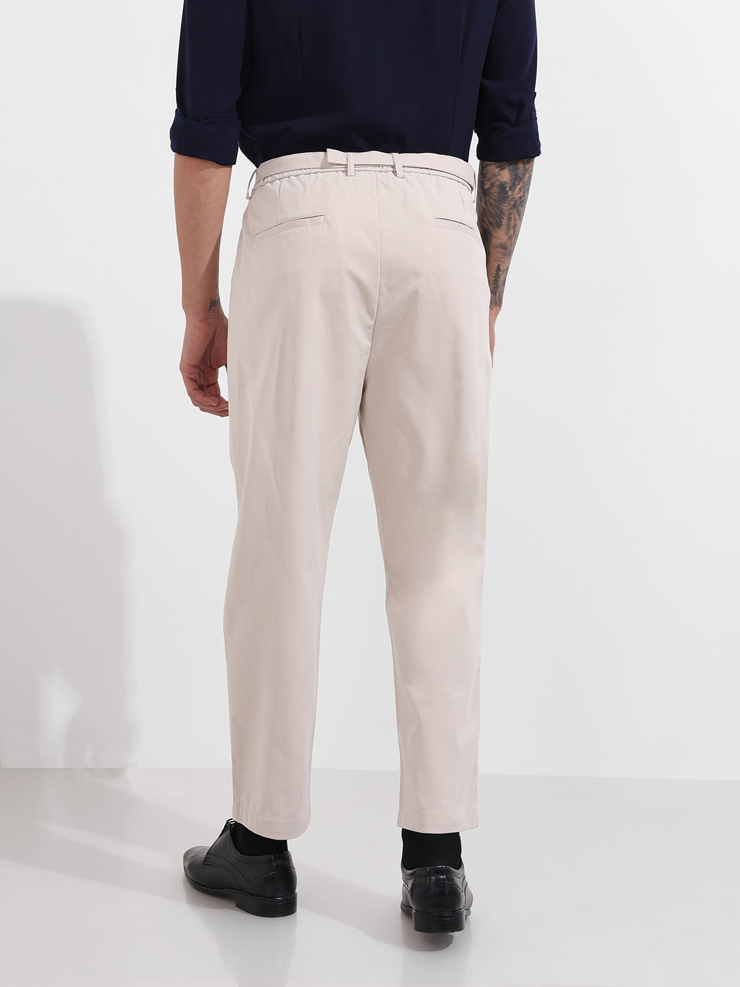 Men's White Relaxed Fit Textured Utility Trousers