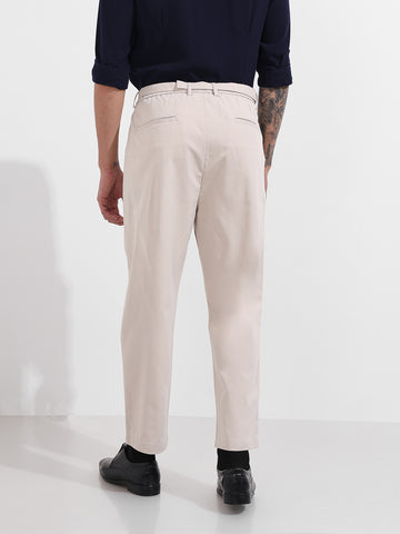 Men's White Relaxed Fit Textured Utility Trousers