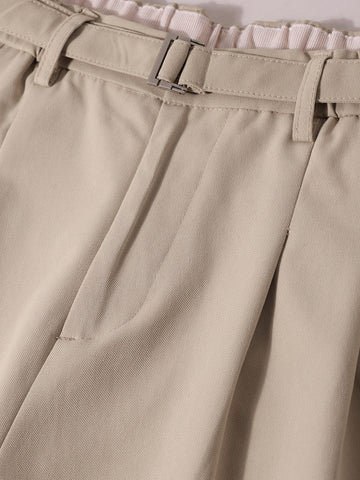 Men's Khaki Relaxed Fit Solid Casual Trousers