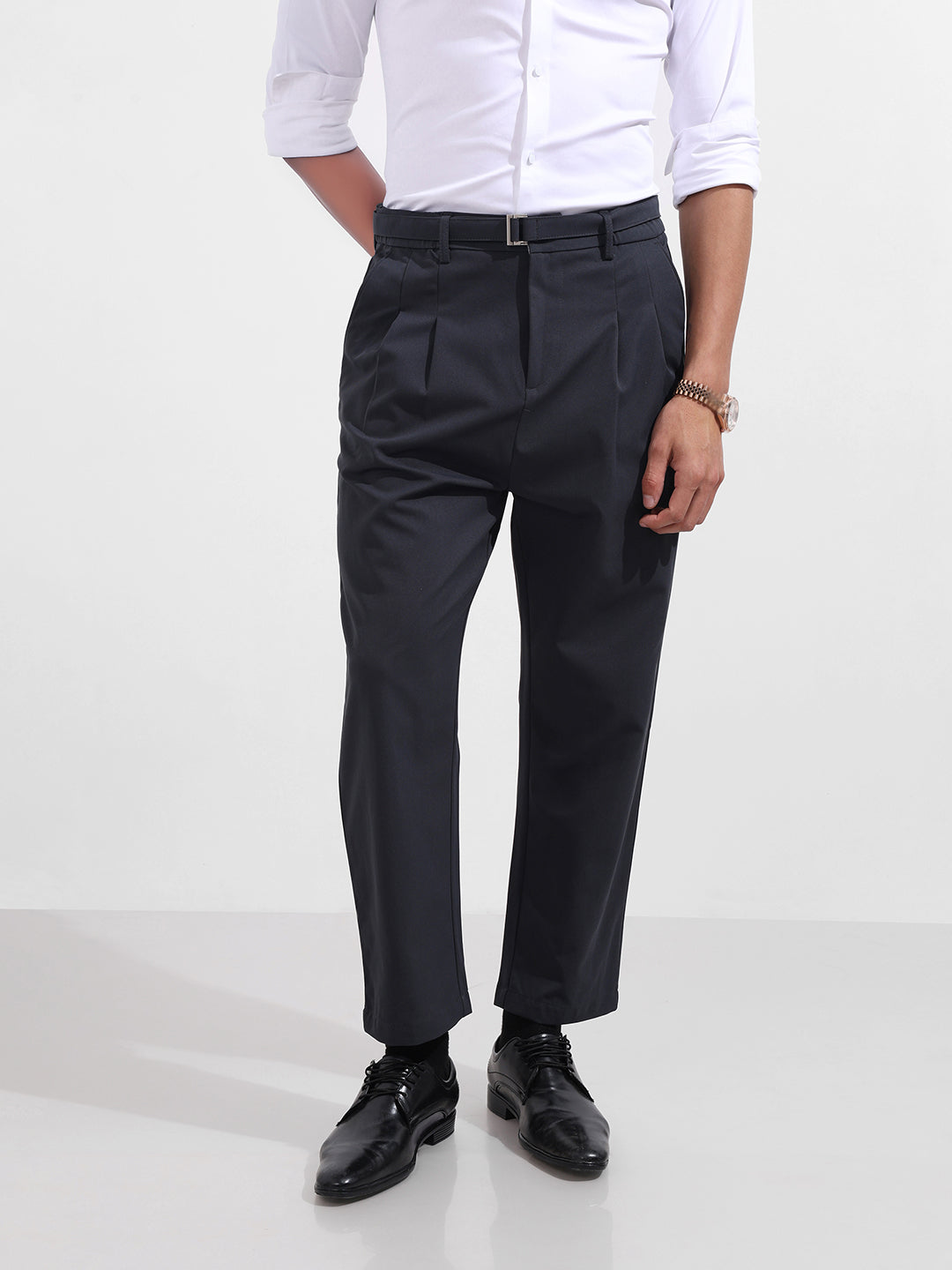 Men's Grey Relaxed Fit Textured Utility Trousers