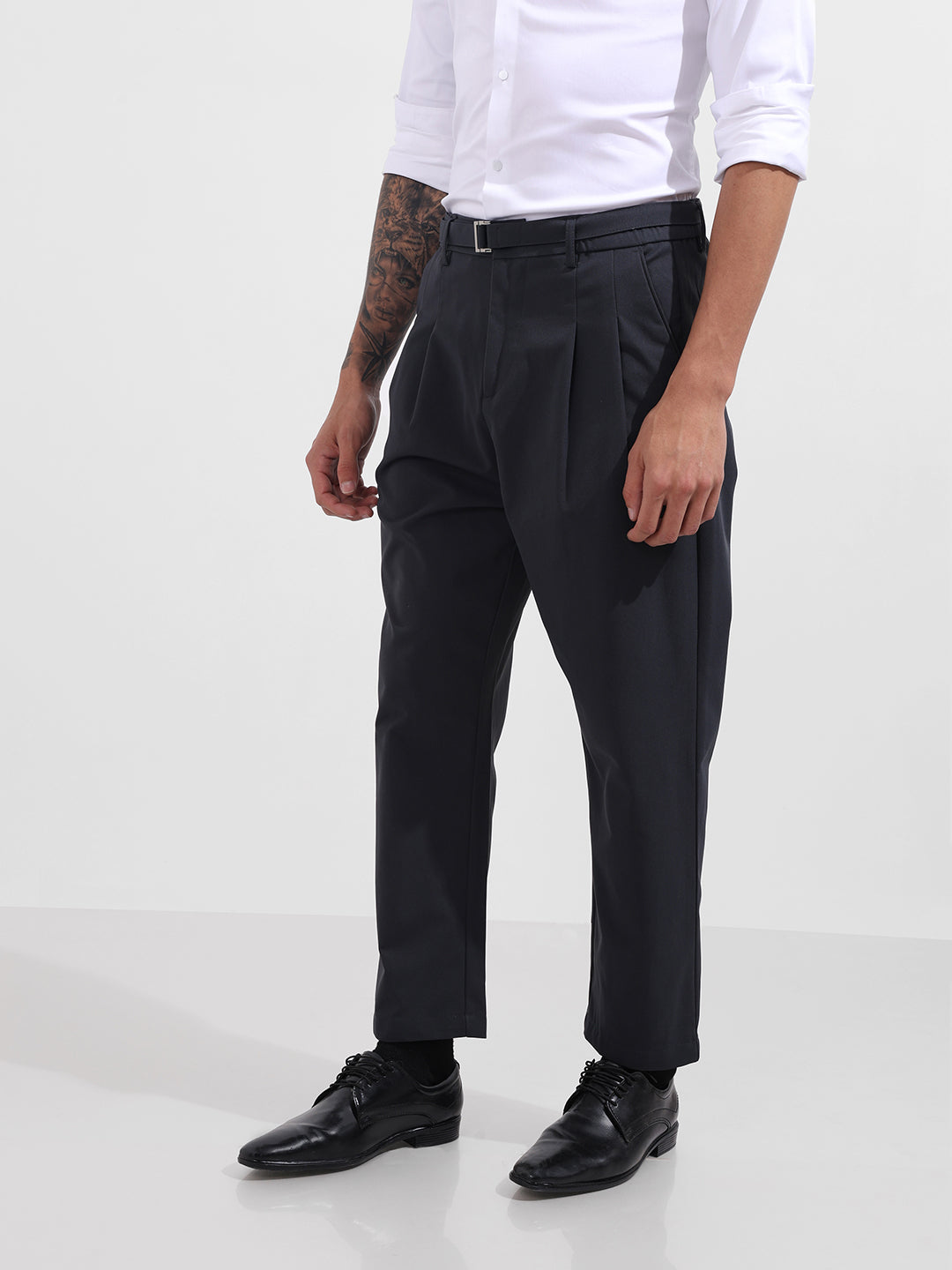 Men's Grey Relaxed Fit Textured Utility Trousers