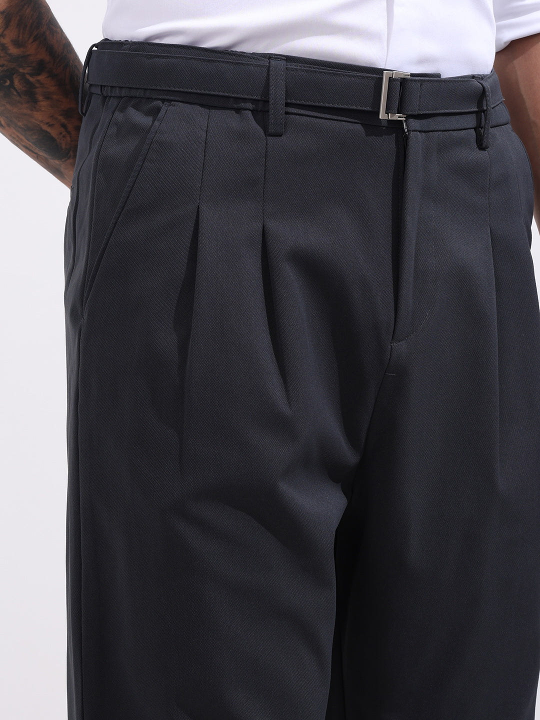 Men's Grey Relaxed Fit Textured Utility Trousers