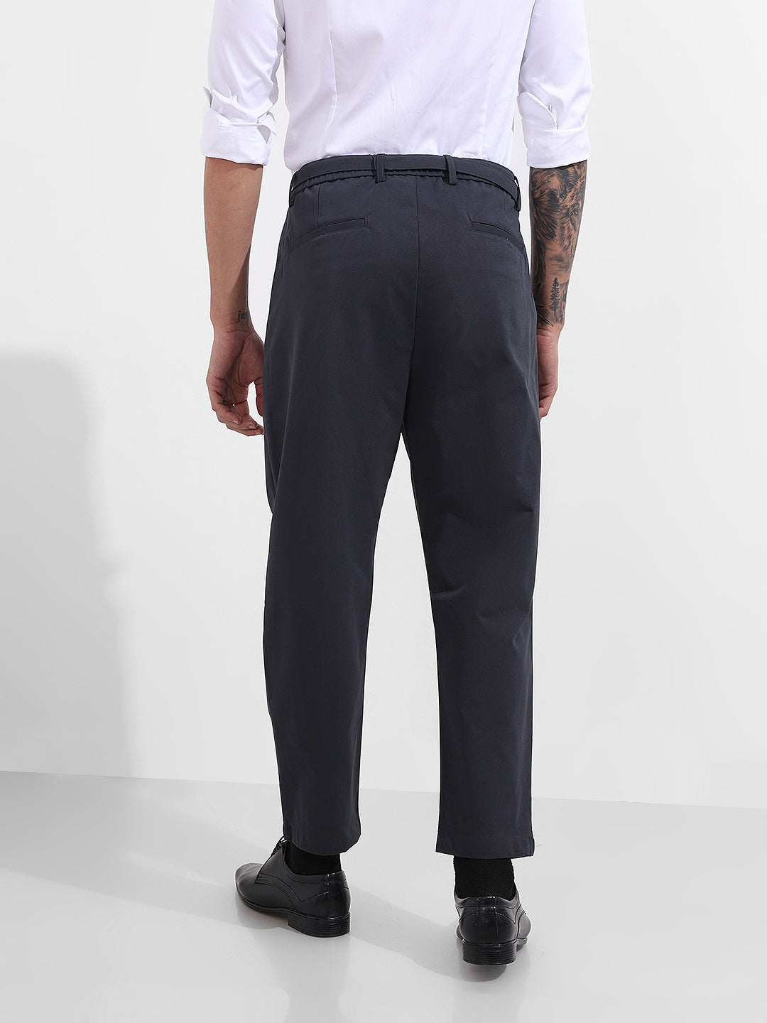 Men's Grey Relaxed Fit Textured Utility Trousers