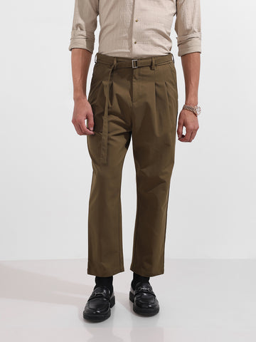 Men's Brown Relaxed Fit Textured Utility Trousers