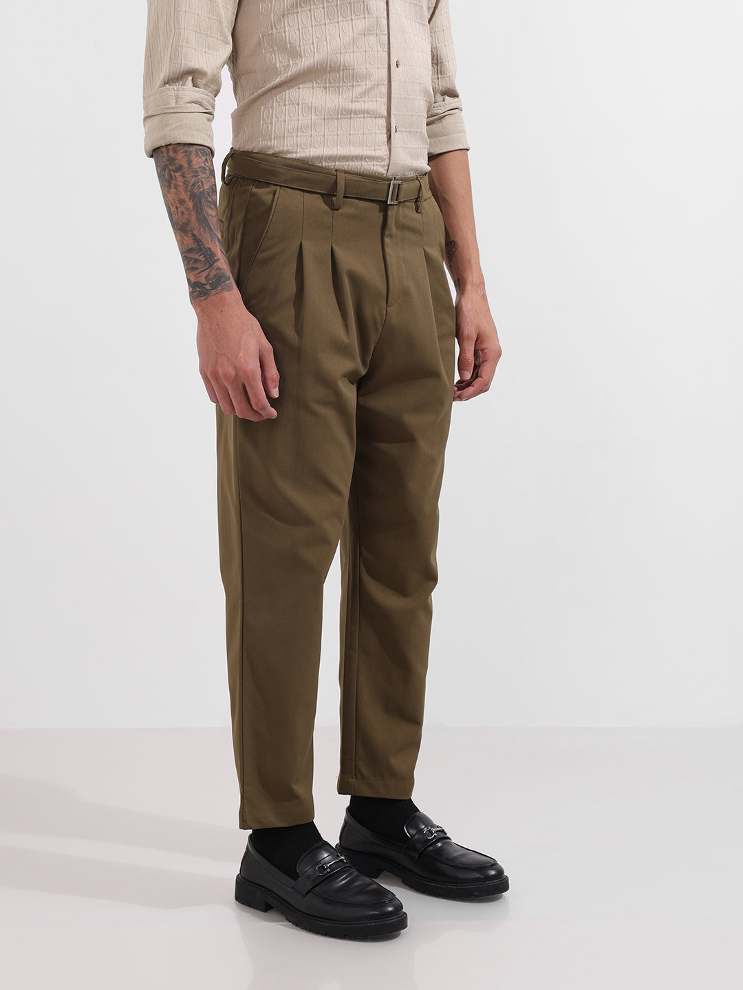 Men's Brown Relaxed Fit Textured Utility Trousers