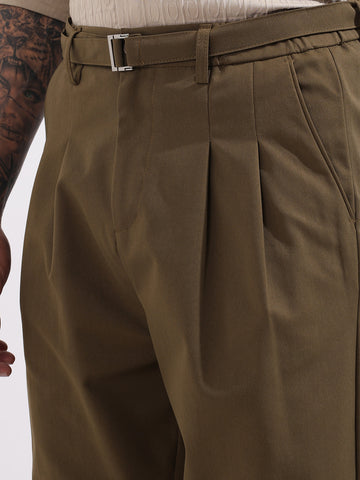Men's Brown Relaxed Fit Textured Utility Trousers