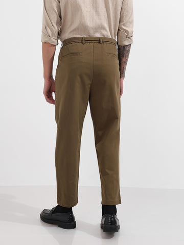 Men's Brown Relaxed Fit Textured Utility Trousers