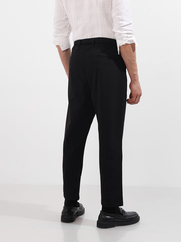 Men's Black Relaxed Fit Textured Utility Trousers