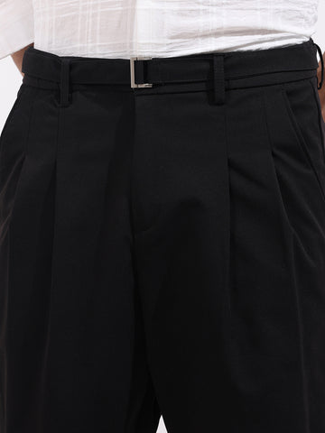 Men's Black Relaxed Fit Textured Utility Trousers