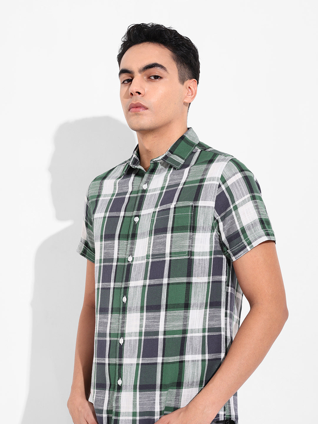 Men's Green Slim Fit Checked Casual Shirt