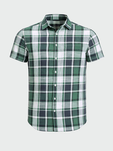 Men's Green Slim Fit Checked Casual Shirt