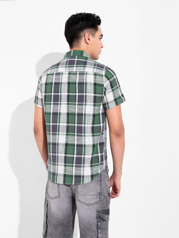 Men's Green Slim Fit Checked Casual Shirt