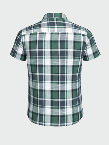 Men's Green Slim Fit Checked Casual Shirt
