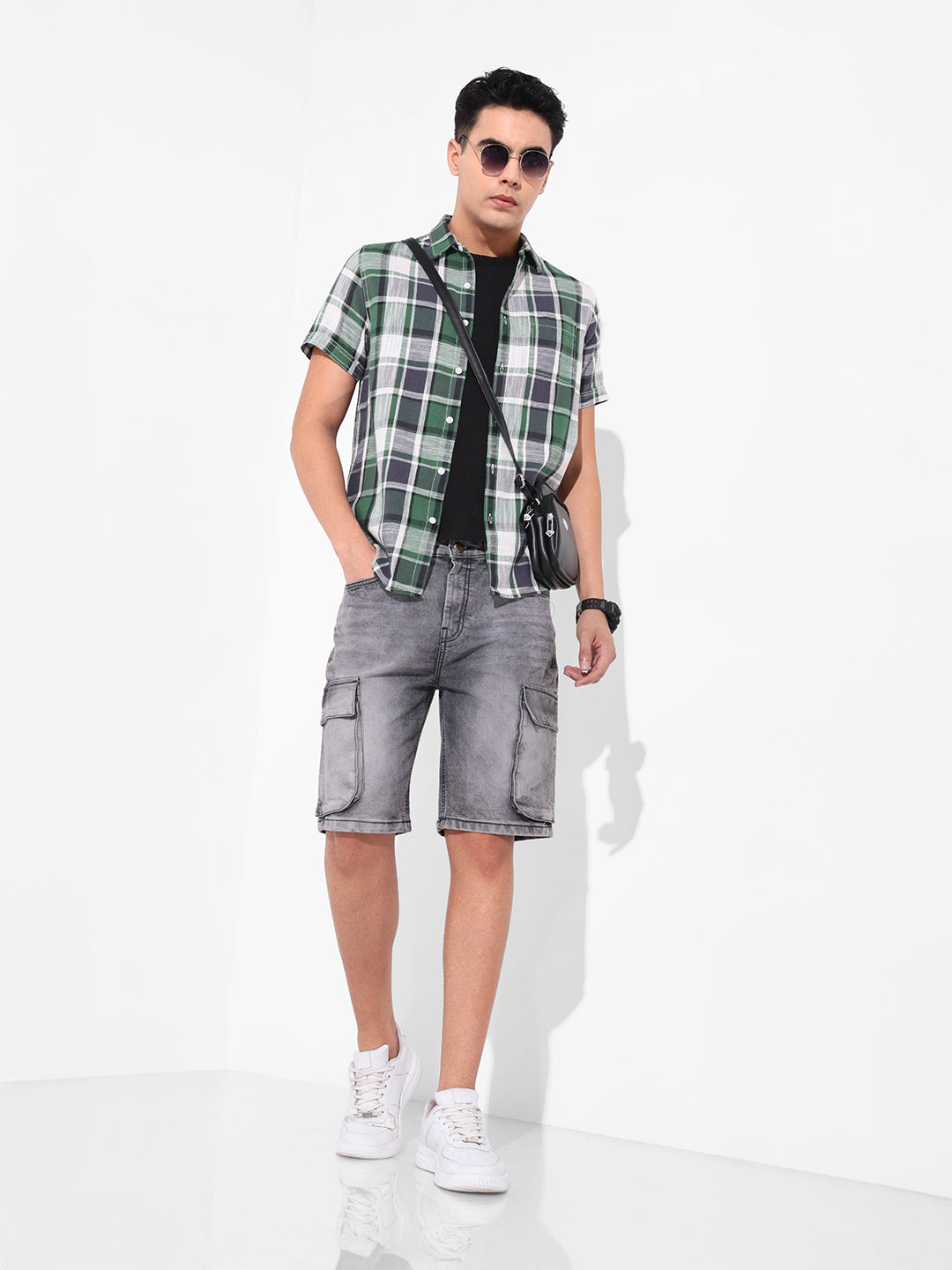 Men's Green Slim Fit Checked Casual Shirt