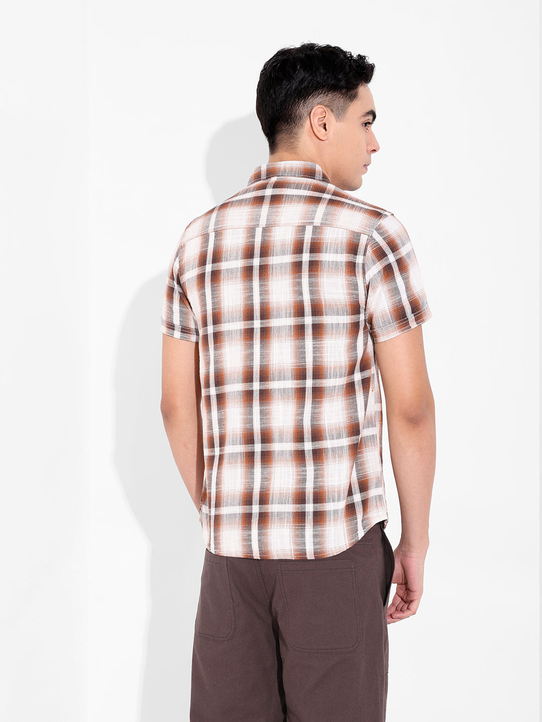 Men's Brown Slim Fit Checked Casual Shirt