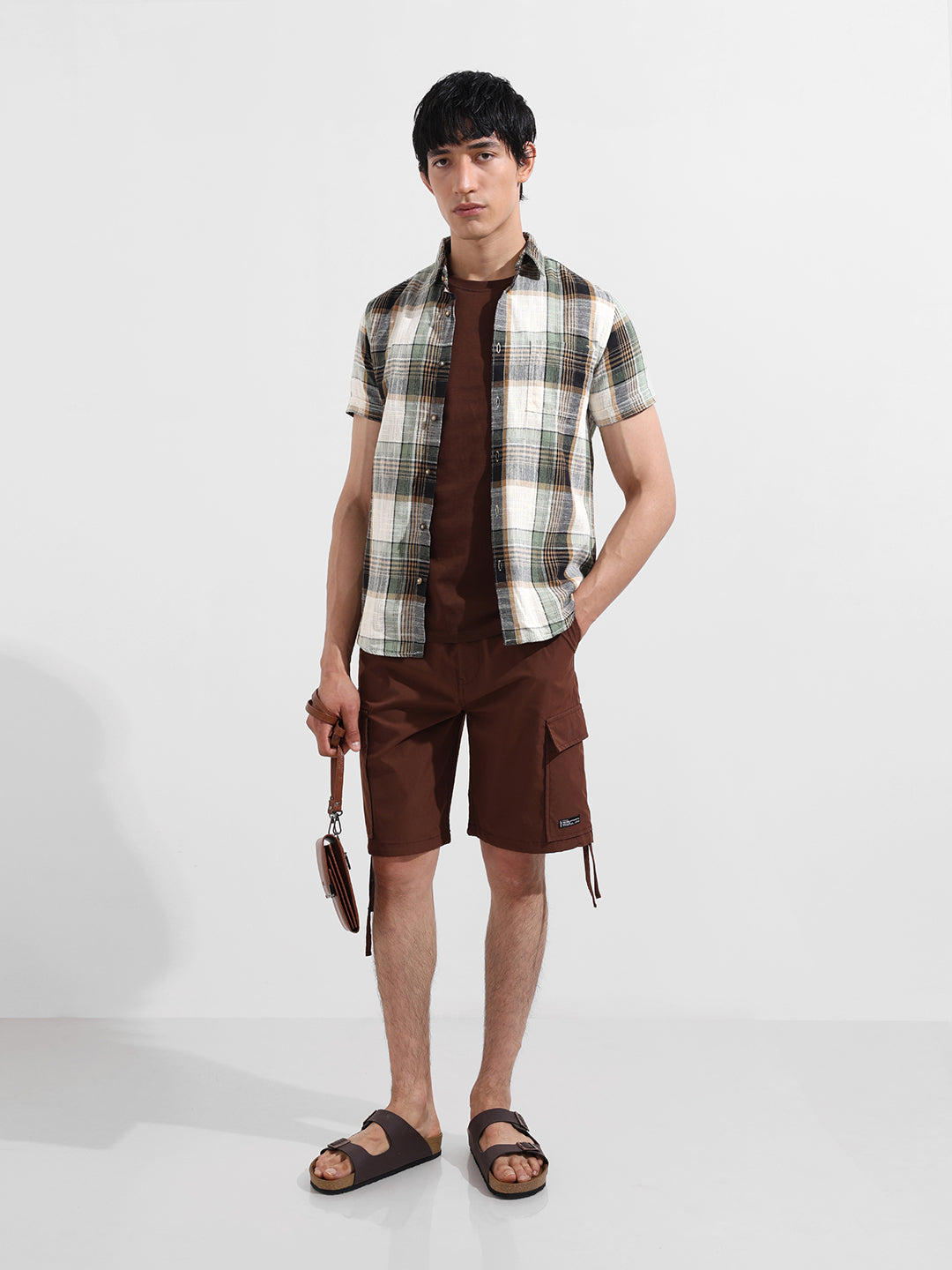 Men's Cream Slim Fit Checked Casual Shirt