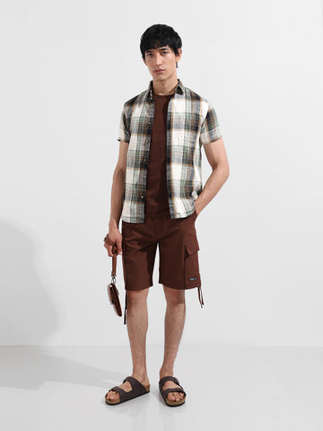 Men's Cream Slim Fit Checked Casual Shirt