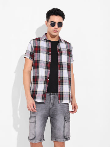 Men's White Slim Fit Checked Casual Shirt