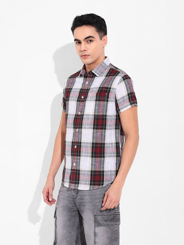 Men's White Slim Fit Checked Casual Shirt