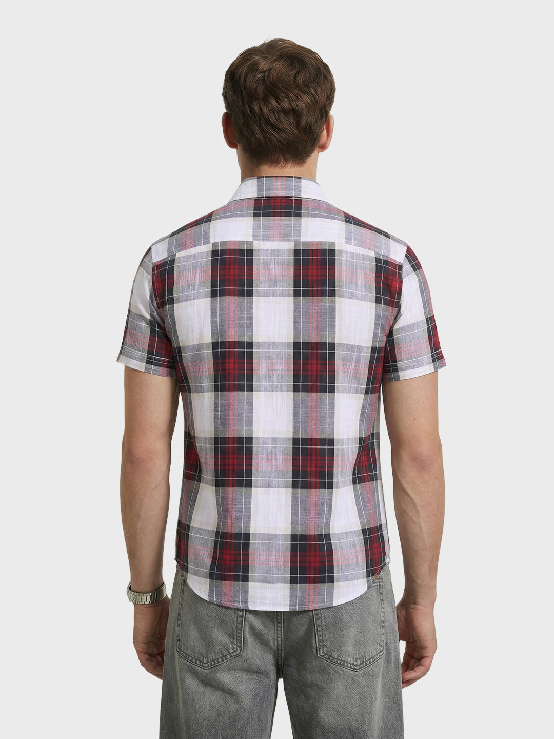 Men's White Slim Fit Checked Casual Shirt