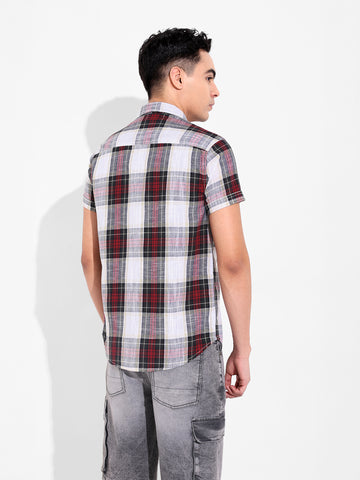 Men's White Slim Fit Checked Casual Shirt