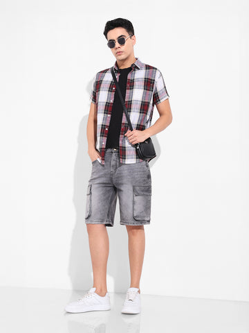 Men's White Slim Fit Checked Casual Shirt