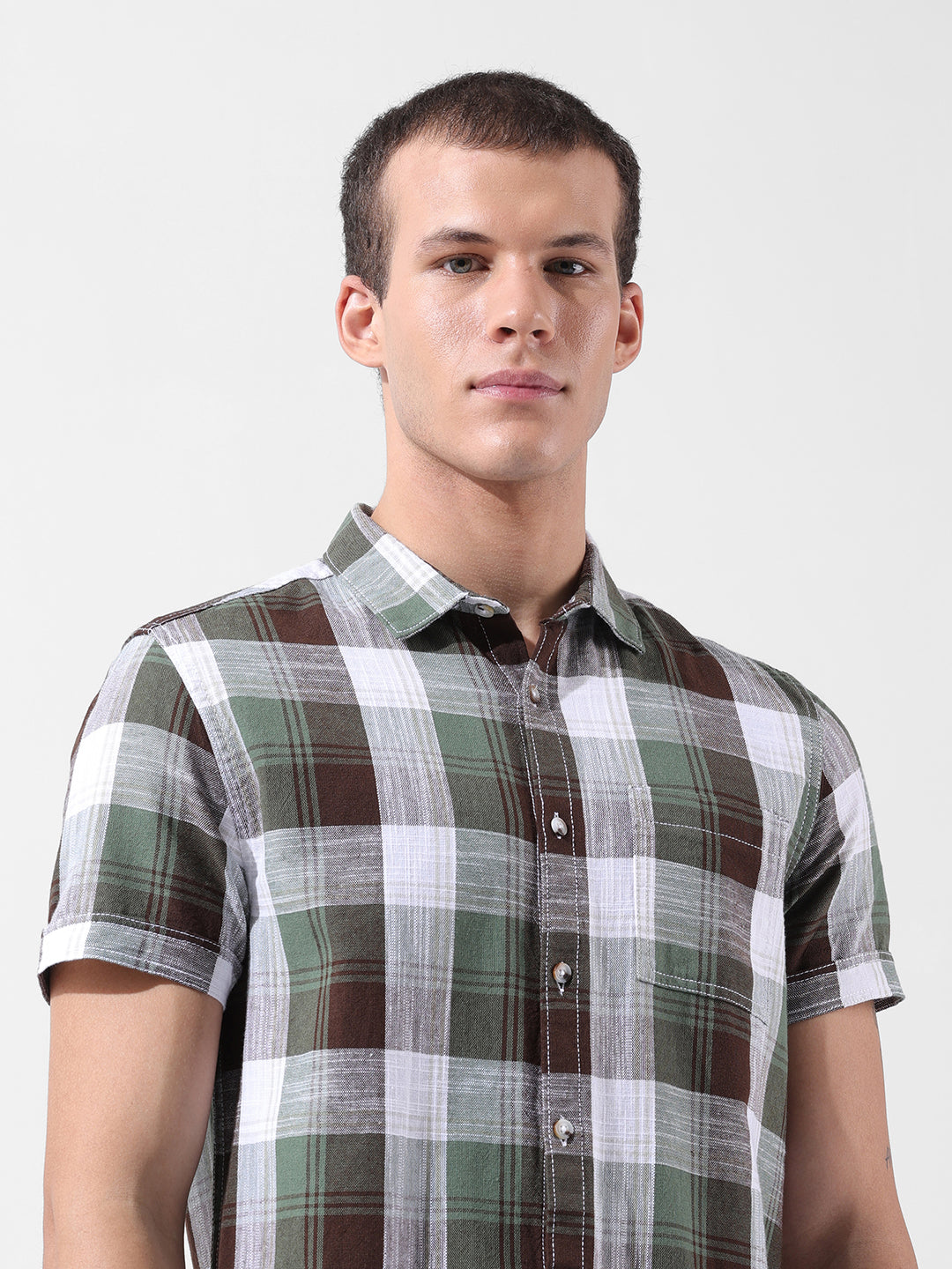 Men's Green Slim Fit Checked Casual Shirt
