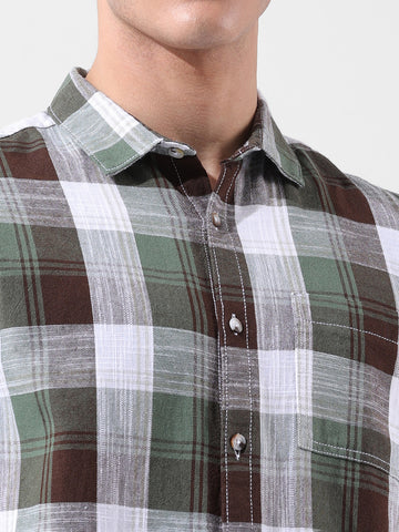 Men's Green Slim Fit Checked Casual Shirt