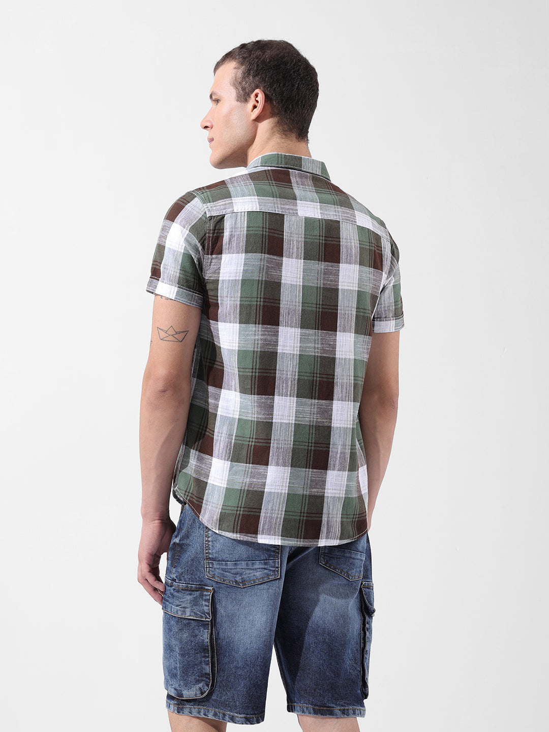 Men's Green Slim Fit Checked Casual Shirt