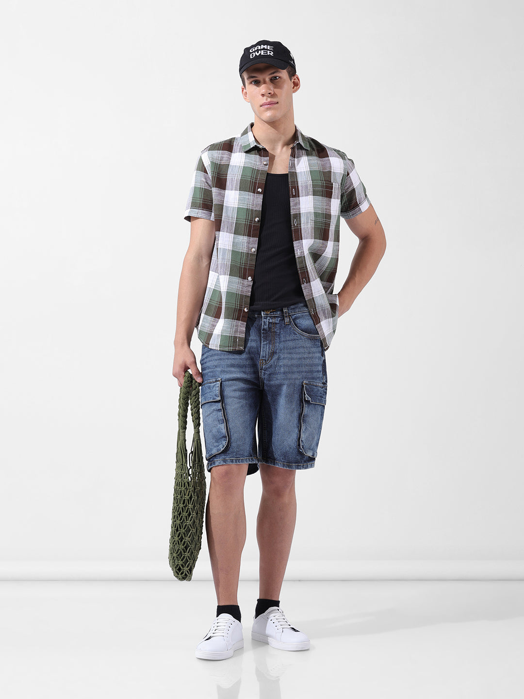 Men's Green Slim Fit Checked Casual Shirt