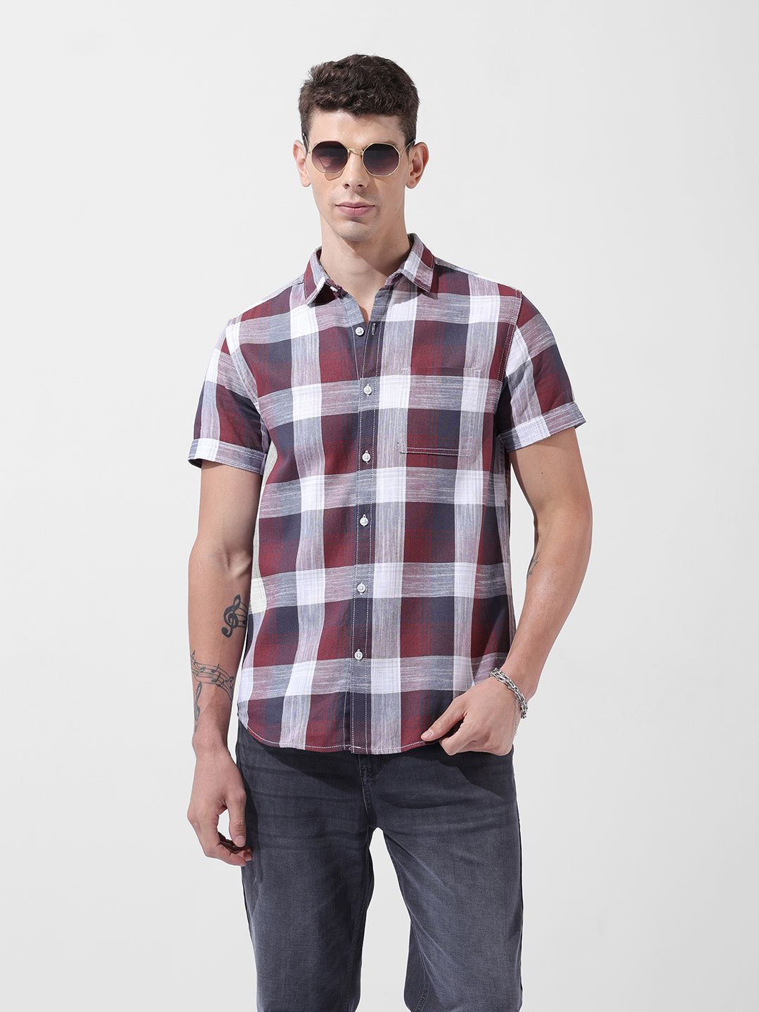 Men's Half Sleeves Slim Fit Maroon Shirt