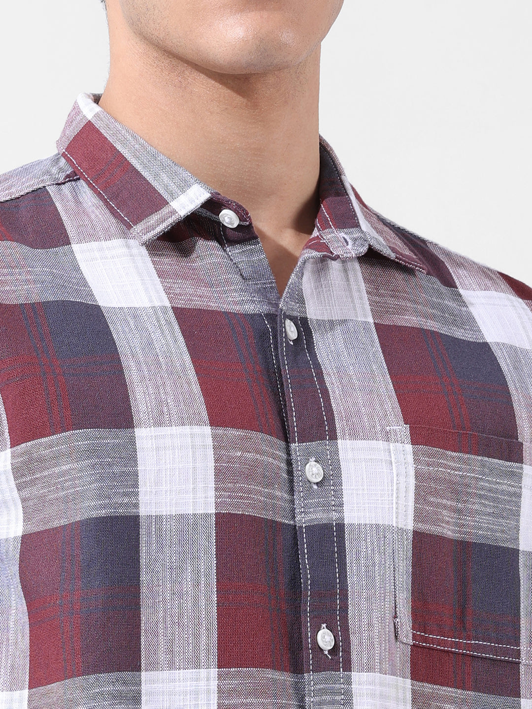 Men's Maroon Slim Fit Checked Casual Shirt