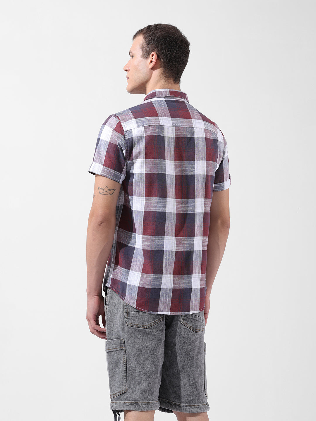 Men's Maroon Slim Fit Checked Casual Shirt