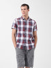 Men's Maroon Slim Fit Checked Casual Shirt