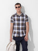 Men's Khaki Slim Fit Checked Casual Shirt