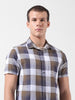 Men's Khaki Slim Fit Checked Casual Shirt