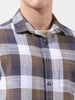 Men's Khaki Slim Fit Checked Casual Shirt