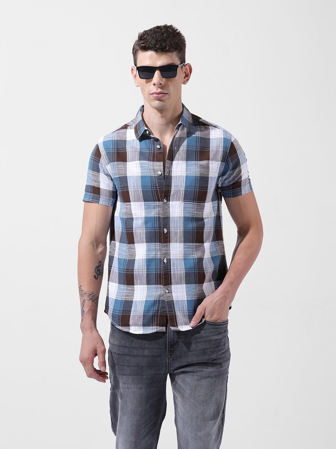 Men's Half Sleeves Slim Fit Blue Shirt