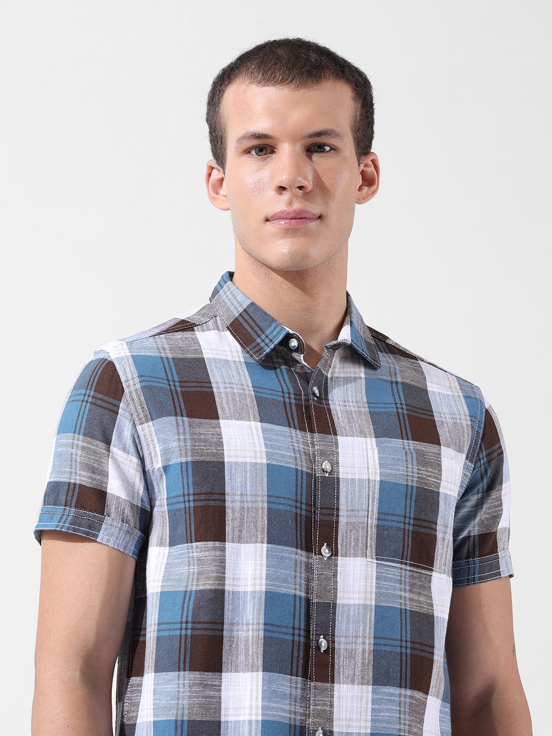 Men's Blue Slim Fit Checked Casual Shirt