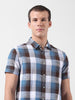 Men's Blue Slim Fit Checked Casual Shirt